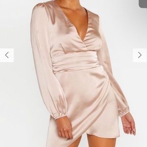 Satin Wrap Long Sleeve Mini Dress